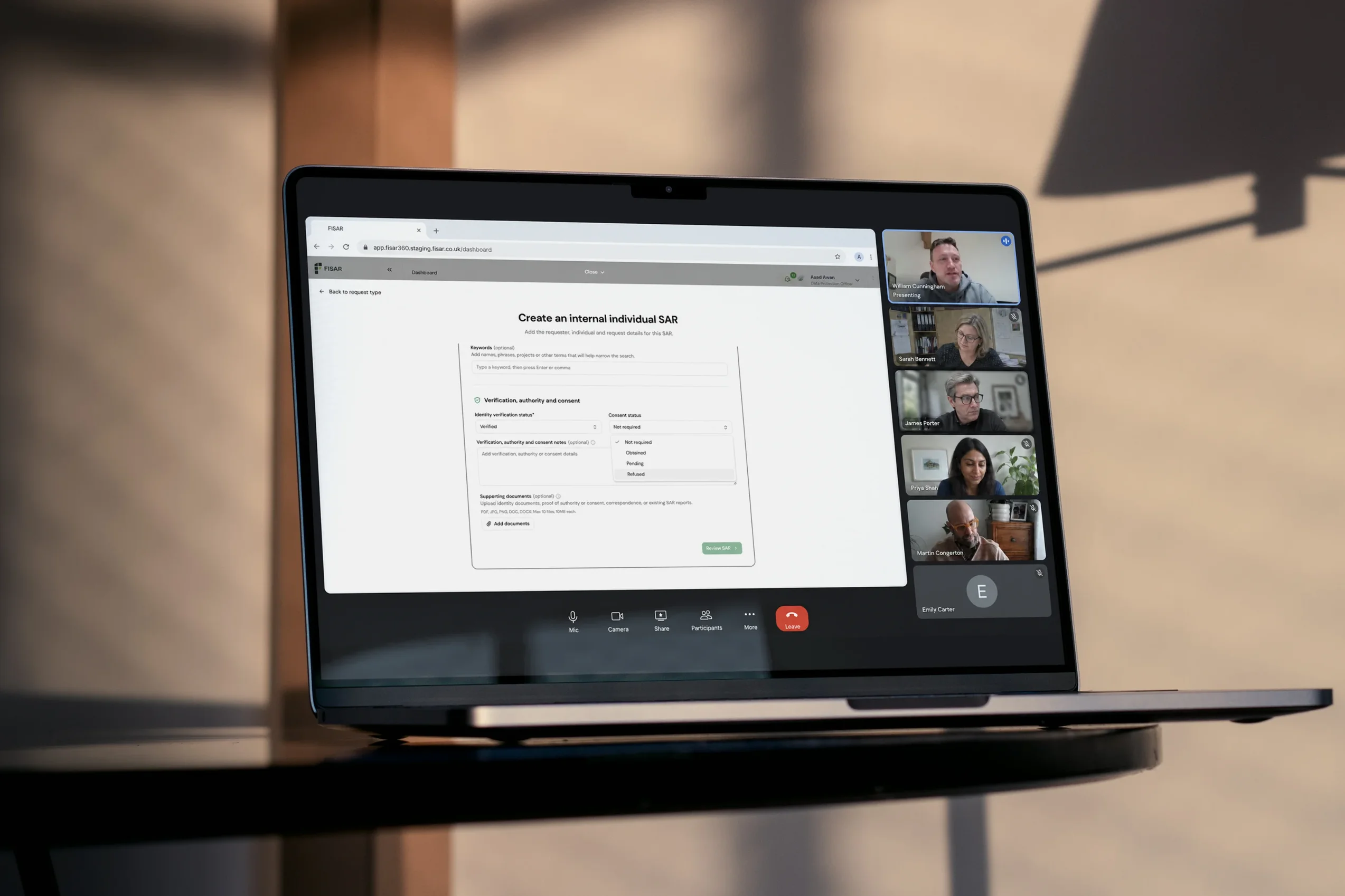 The Fisar team walking through the dashboard on a video call
